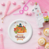 Assiettes En Carton Citrouille bon thanksgiving avec Casquette et Feui (Fête)