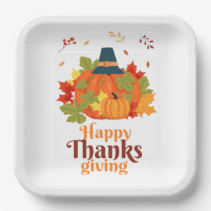 Assiettes En Carton Citrouille bon thanksgiving avec Casquette et Feui