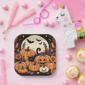 Assiettes En Carton Citrouille, Chats noirs, Chats et Pleines lunes (Fête)