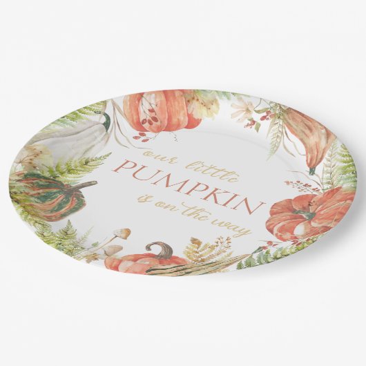 Assiettes En Carton Citrouille d'aquarelle brûlée automne Baby shower (Angle)