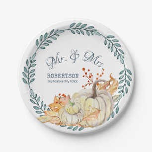 Assiettes En Carton Citrouille d'aquarelle de automne Rustic Barn Mari