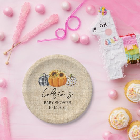 Assiettes En Carton Citrouille d'automne Baby shower Sunflower Burlap (Fête)