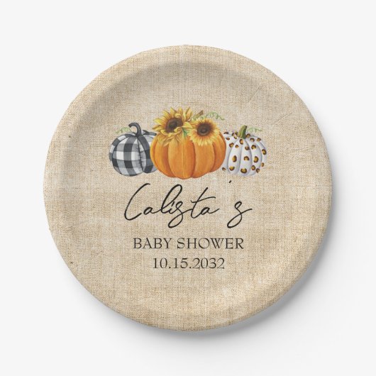 Assiettes En Carton Citrouille d'automne Baby shower Sunflower Burlap (Devant)