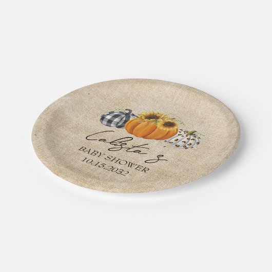 Assiettes En Carton Citrouille d'automne Baby shower Sunflower Burlap (Angle)