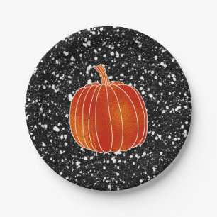 Assiettes En Carton Citrouille d'automne orange brillant Fête à paille