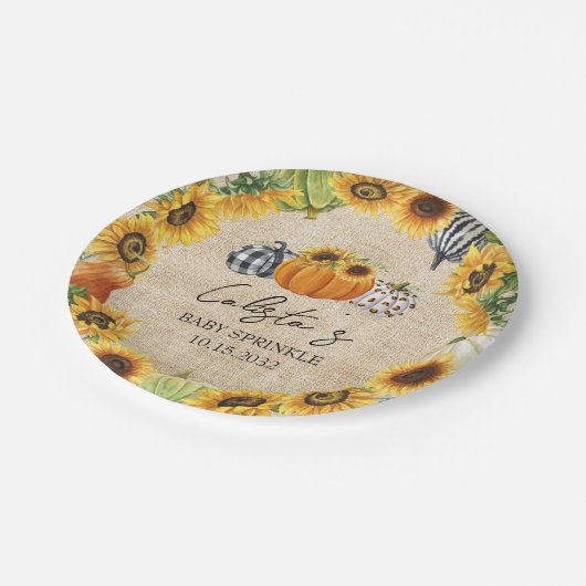 Assiettes En Carton Citrouille d'automne Sunflower Burlap Baby Sprinkl (Angle)