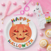 Assiettes En Carton Citrouille de chats d'Halloween (Fête)