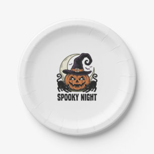 Assiettes En Carton Citrouille de Halloween Chat Sorcière Chapeau Vint