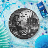 Assiettes En Carton Citrouille de sorcière squelette (Fête)