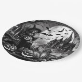 Assiettes En Carton Citrouille de sorcière squelette (Angle)