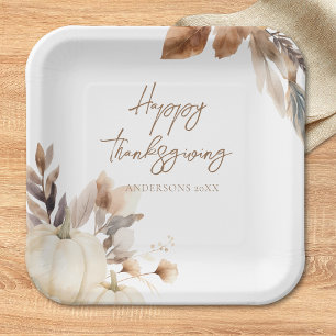 Assiettes En Carton Citrouille de Thanksgiving Blanc Rustique