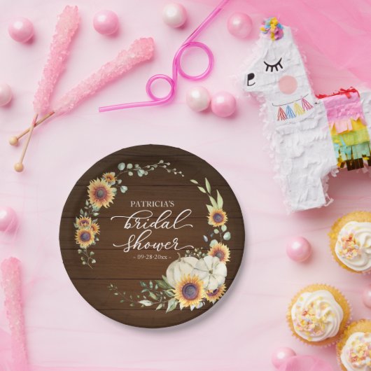 Assiettes En Carton Citrouille de tournesol rustique vert automne nupt (Fête)