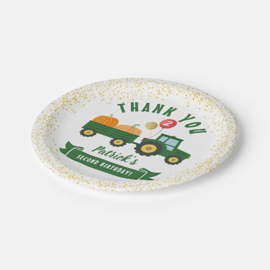 Assiettes En Carton Citrouille de tracteur vert Automne Anniversaire M (Angle)