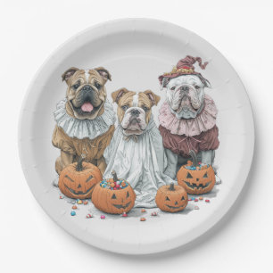 Assiettes En Carton Citrouille des Bulldogs anglais d'Halloween