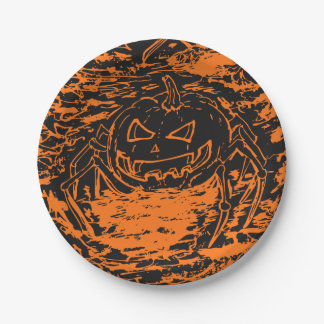 Assiettes En Carton Citrouille d'Halloween Araignée Orange Dessin au t