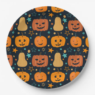 Assiettes En Carton Citrouille d'Halloween Jack O Lantern orange migno