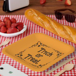 Assiettes En Carton Citrouille d'Halloween Orange et Noir Farce ou Fri