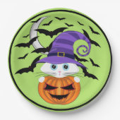 Assiettes En Carton Citrouille effrayant avec un Casquette Kitty et so (Devant)