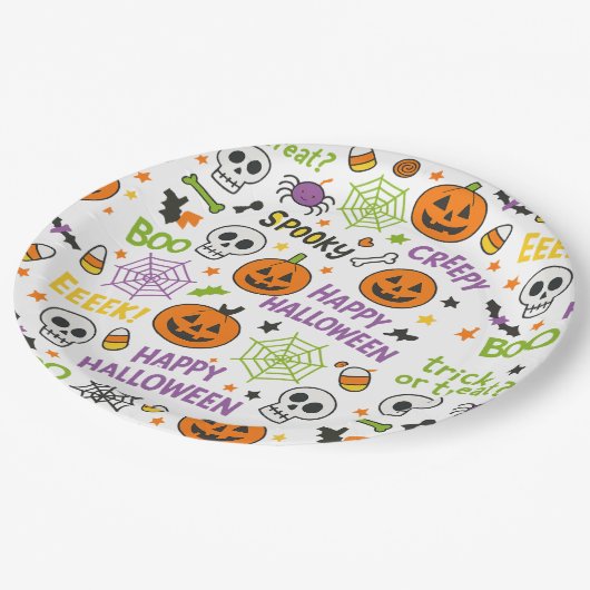 Assiettes En Carton Citrouille éffrayant et amusant - Motif Halloween  (Angle)
