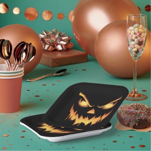 Assiettes En Carton Citrouille effrayant Jack-o'-lantern Face Hallowee (Multi)