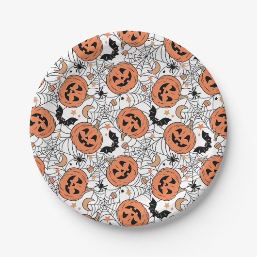 Assiettes En Carton Citrouille éffrayant Motif Halloween (Devant)