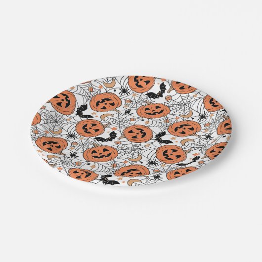 Assiettes En Carton Citrouille éffrayant Motif Halloween (Angle)