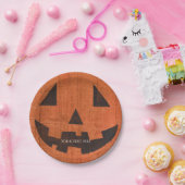 Assiettes En Carton Citrouille en bois orange Halloween rustique (Fête)