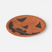 Assiettes En Carton Citrouille en bois orange Halloween rustique (Angle)
