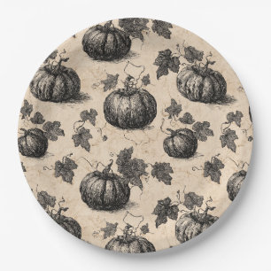 Assiettes En Carton Citrouille et vigne de charbon rustique d'automne
