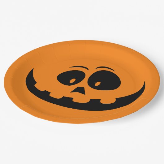 Assiettes En Carton Citrouille Face Orange Halloween (Angle)