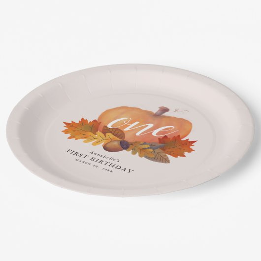 Assiettes En Carton Citrouille Feuilles d'automne Blush rose fille Ann (Angle)