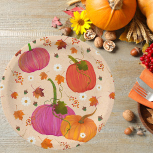 Assiettes En Carton Citrouille - Feuilles d'automne Motif