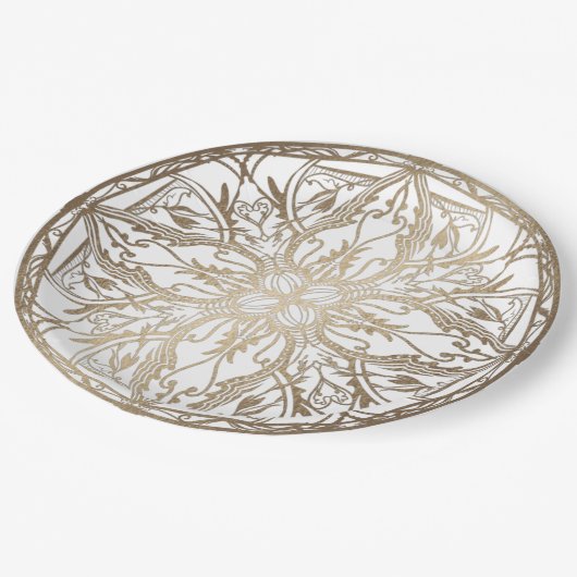Assiettes En Carton Citrouille Filigree en or sur blanc (Angle)