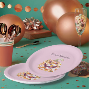 Assiettes En Carton Citrouille Fleurie Groovy Halloween