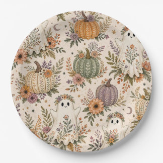 Assiettes En Carton Citrouille florale fantôme Boho Halloween