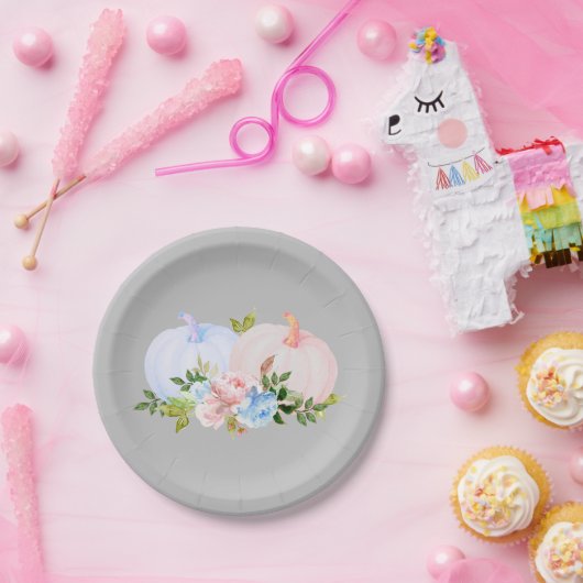 Assiettes En Carton Citrouille Genre révéler bleu rose automne (Fête)