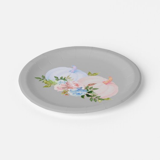 Assiettes En Carton Citrouille Genre révéler bleu rose automne (Angle)