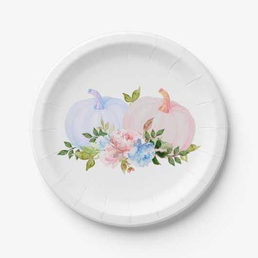 Assiettes En Carton Citrouille Genre révéler bleu rose automne (Devant)