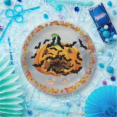 Assiettes En Carton Citrouille Halloween effrayant avec chauves-souris (Fête)