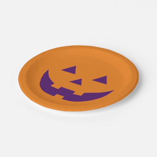 Assiettes En Carton Citrouille Jack-o'-lantern orange violet d'Hallowe (Angle)