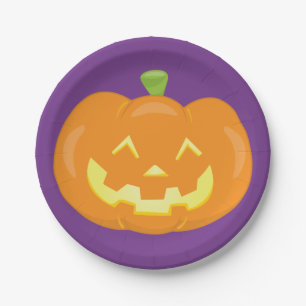 Assiettes En Carton Citrouille Jack O'Lantern Halloween Violet Orange