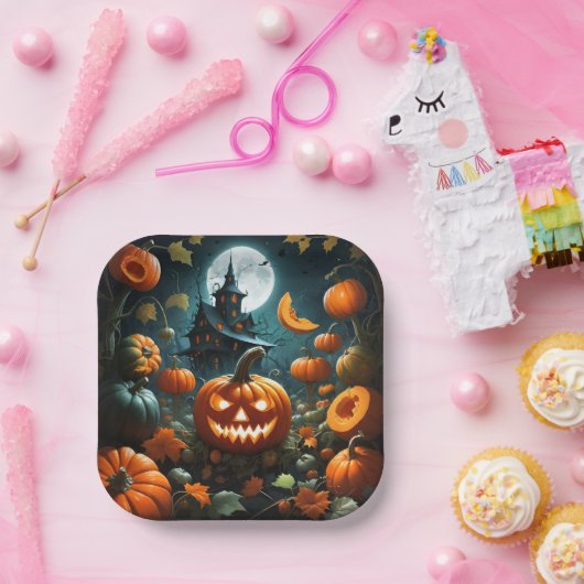 Assiettes En Carton Citrouille mal (Fête)