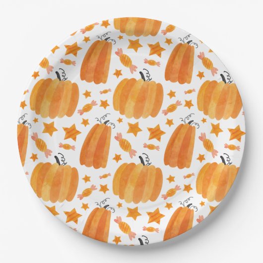 Assiettes En Carton Citrouille Motif Holloween Plaque papier (Devant)
