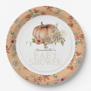 Assiettes En Carton Citrouille orange et Baby shower Dahlia blanc