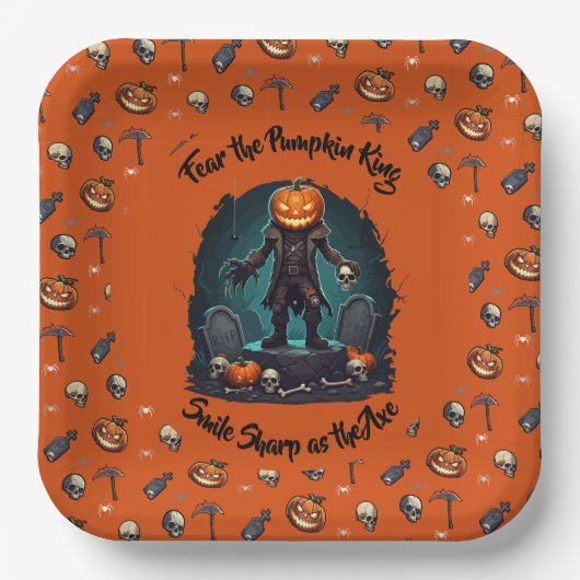 Assiettes En Carton 🎃 Citrouille orange King Halloween Plaque 🧡 (Recto)