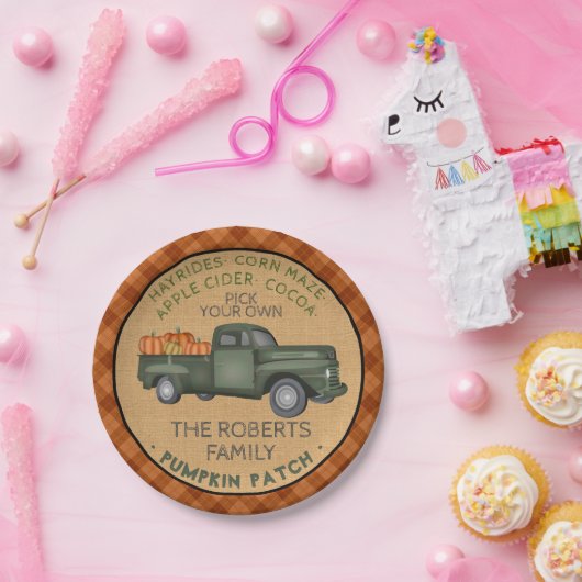 Assiettes En Carton Citrouille Patch Farm Rustic Fall Plaid Camion Vin (Fête)