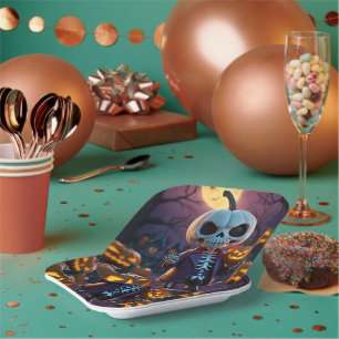 Assiettes En Carton Citrouille Patch Skeleton Companion