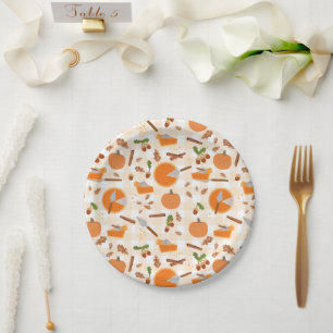 Assiettes En Carton Citrouille Pie Automne Motif d'automne