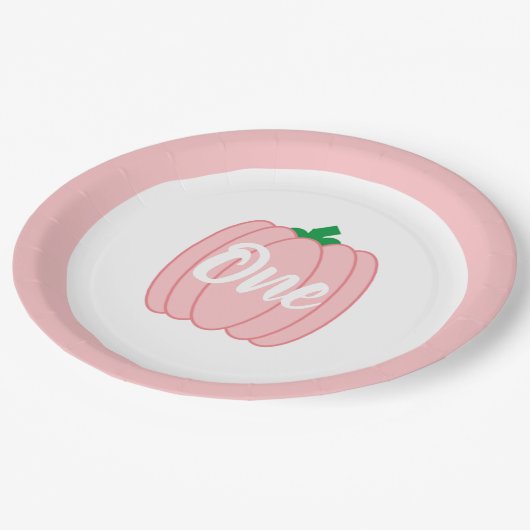 Assiettes En Carton Citrouille rose 1er anniversaire (Angle)