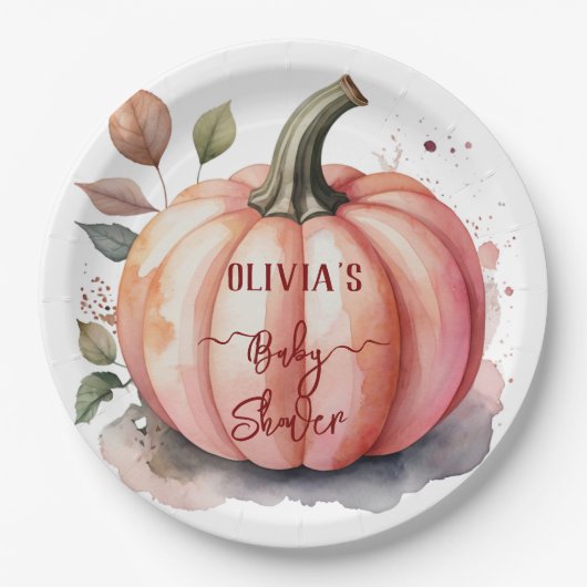 Assiettes En Carton Citrouille rose Aquarelle Boho Baby Girl Douche (Devant)